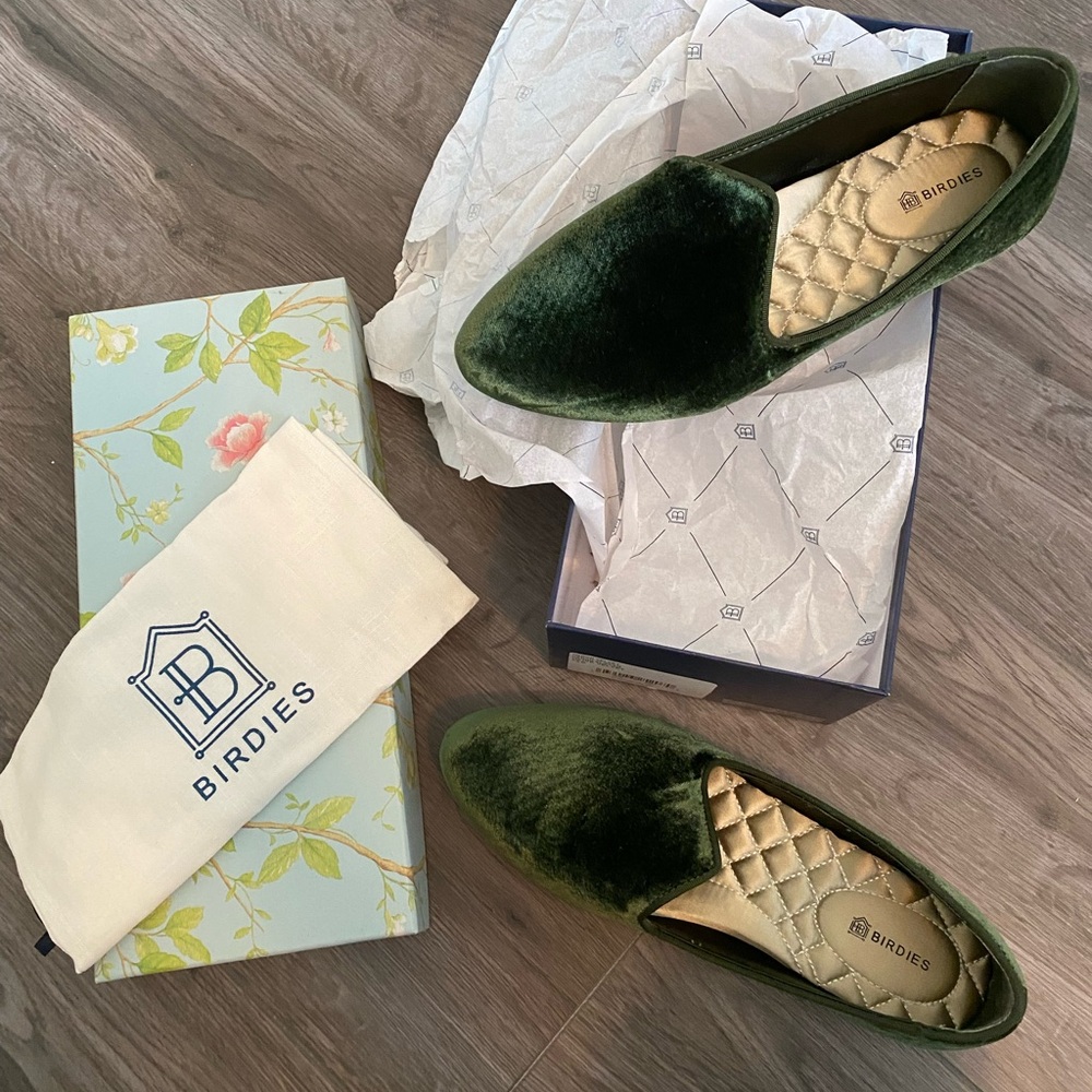 Birdies Heron Velvet Slipper in Olive